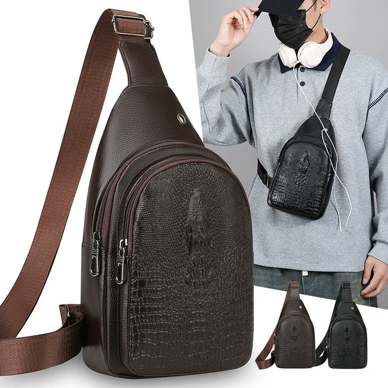 Luksusowa marka męska skórzana torba na klatkę piersiowa torba typu Crossbody z aligatora męska torba piersiowa torba sportowa z wzorem krokodyla — zdjęcie 4