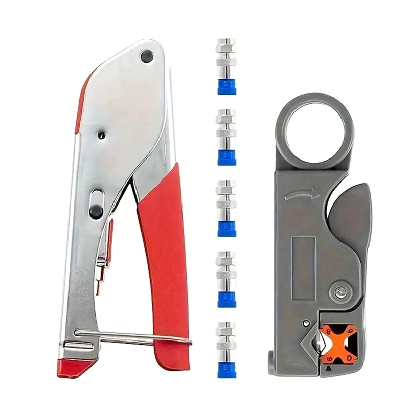 7Pc Coax Cable Crimper Coaxial Compression Tool Kit Wire Stripper With F RG6 RG59 Connectors Stripper Crimping Pliers