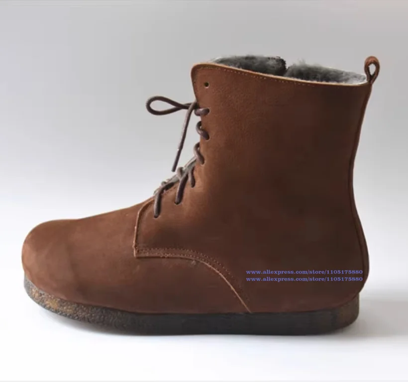 بني/أسود جلد الثلوج الأحذية الجلدية الناعمة لينة وحيد الرجال الأحذية جولة تو الكاحل الجوارب اليدوية أحذية رجالي بوتاس موهير #3