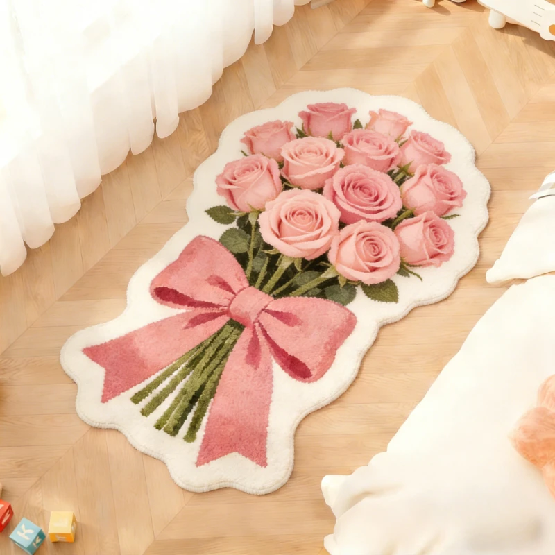 

Flower Pattern Bedroom Decor Carpet Irregular Shape Carpets for Living Room Fluffy Soft Bedside Floor Mat Thick Plush Lounge Rug