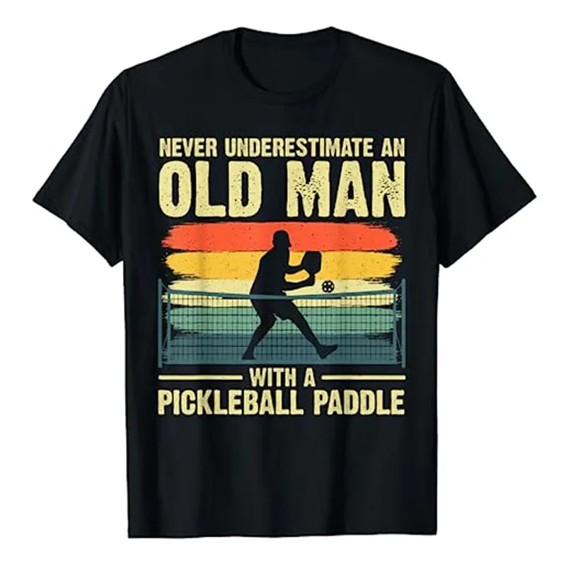 Cool Pickleball Design for Men Grandpa Pickleball Player Tee Top Never Underestimate An Old Man with A Pickleball Paddle T-Shirt