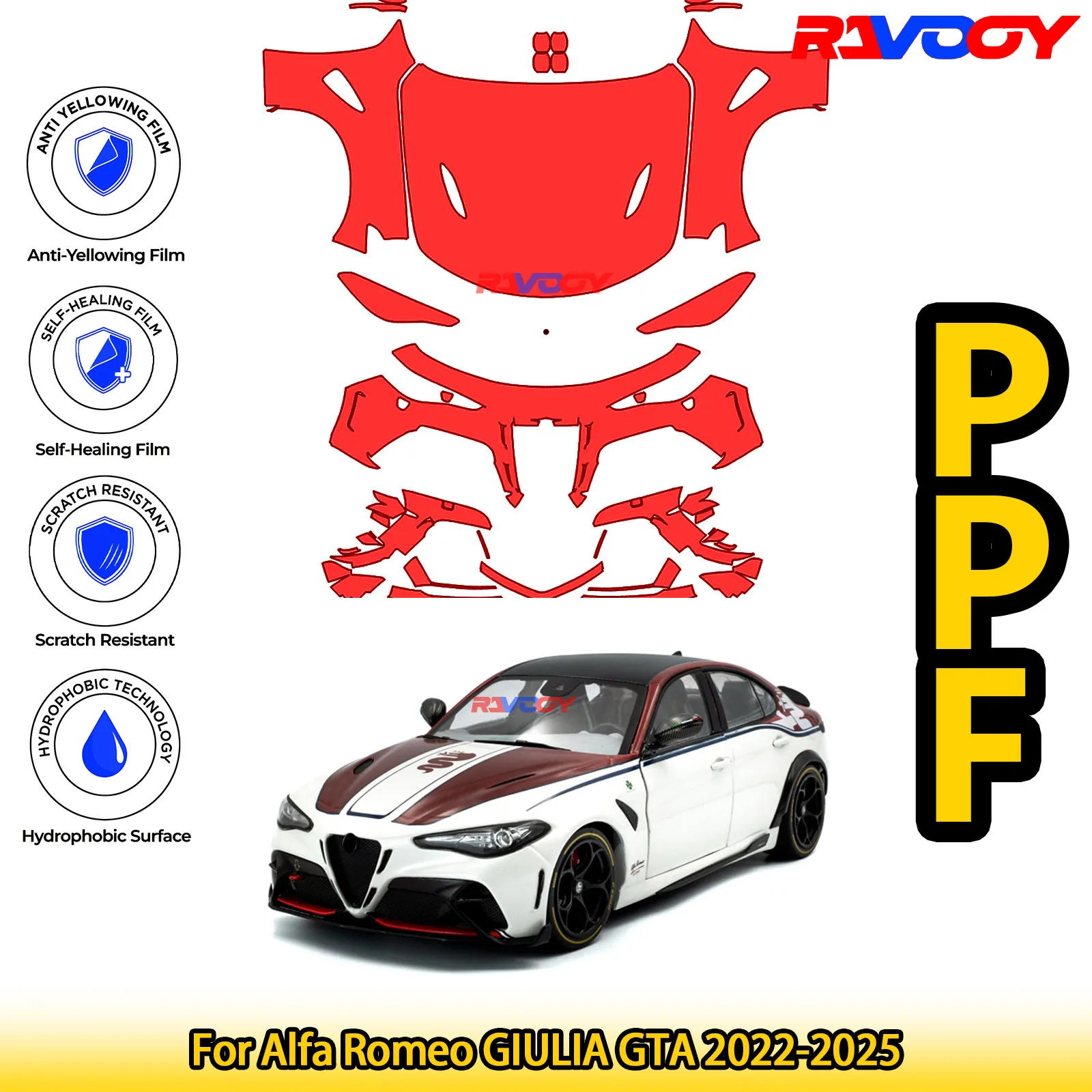 For Alfa Romeo GIULIA GTA 2022-2026 Glossy Matte Black Precut front PPF Kit Paint Protection Film 8.5mil Clear Bra Self-Healing