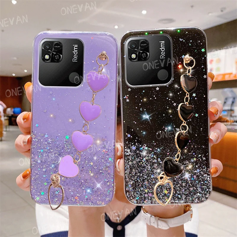 

Luxury Glitter Wristband Love Heart Bracelet Phone Case For Xiaomi POCO X4Pro X3 M4 F3 11T 12Lite Redmi Note 10C 12 11 11S 10A