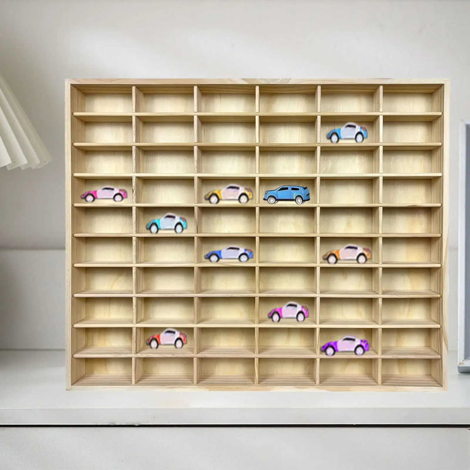 Wooden Car Model Display Box 60 Compartments Practical Handcraft Toy Collection Shelf Storage Organizer Shelf for Action Figures