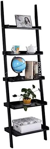 

Ladder Bookcase 5-Tier Wood Leaning Wall Plant Ladder for Home Office Modern Flower Book Display Rack Stable -Frame Wooden L