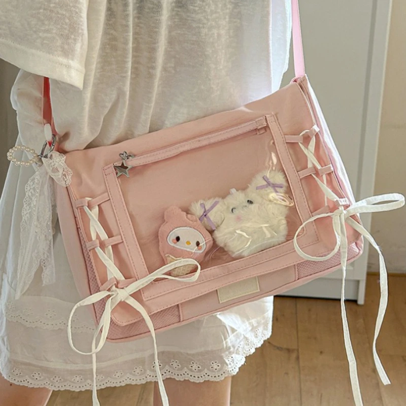 

Large Capacity Cute Clear Ita Shoulder Crossbody Bag for School Girls, Messenger Purse for Badge Display, Simple Versatile Daily