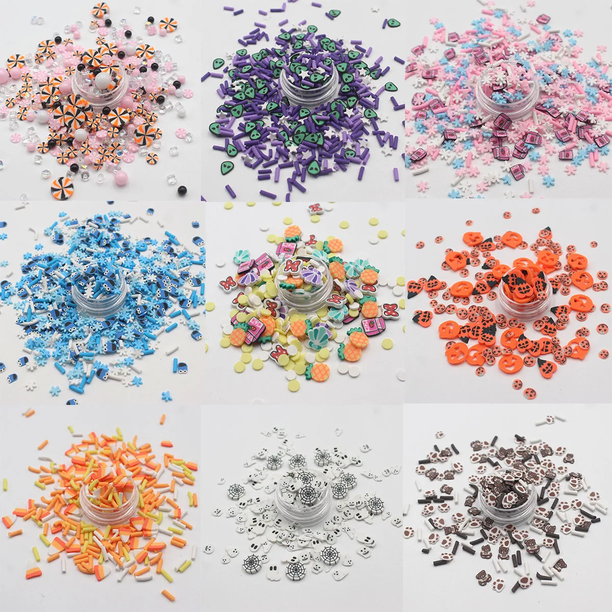 رشات طين بوليمر للزينة ، شبكة عنكبوت اليقطين ، أناناس ، مختلطة مع حلوى طويلة ، مشغولات يدوية ذاتية الصنع ، ملحقات حشو ، صلصال لكل لوط #1