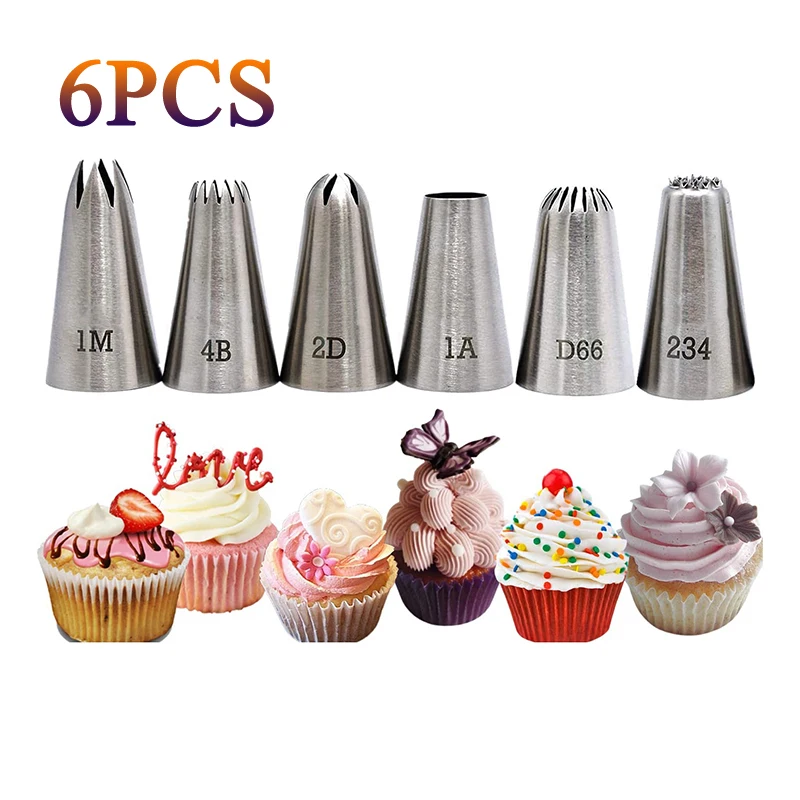 

6Pcs Rose Pastry Nozzles Cake Decorating Tool Flower Icing Piping Nozzle Cream Cupcake Tip Baking Accessory #1M 2D 4B 1A D66 234