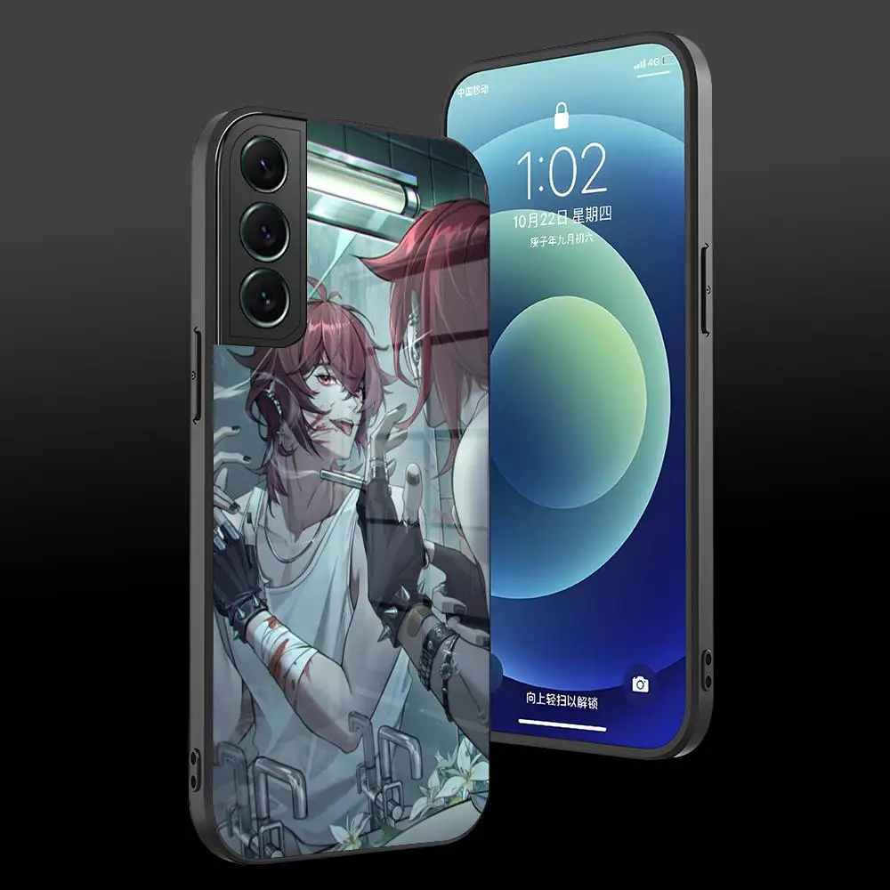 Genshin Impact Diluc Ragnvindr Phone Case Glass Shell For Samsung S23 S21 S22 S30 S20 S9 S10E Note 20 10 Ultra Pro Plus Coque