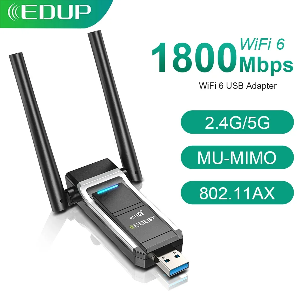 EDUP WiFi6 USB Adapter Dual Band AX1800 MU-MIMO Soft AP WiFi Adapter Wireless WiFi Dongle 802.11AX Network Card For Windows10/11