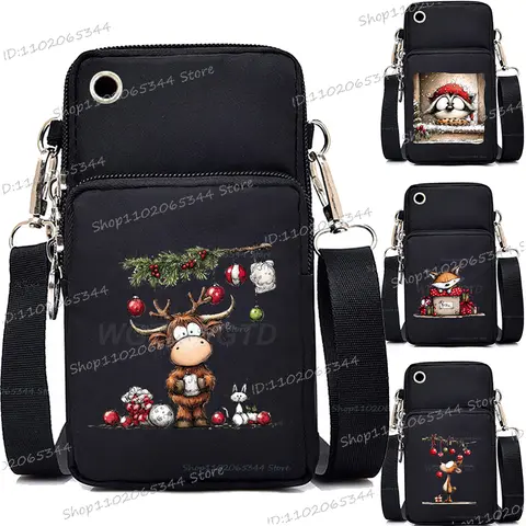Women Christmas Animal Crossbody Bag Funny Fox Cat Cattle Mini Mobile Phone Bag Fashion Merry Christmas Small Shoulder Handbag
