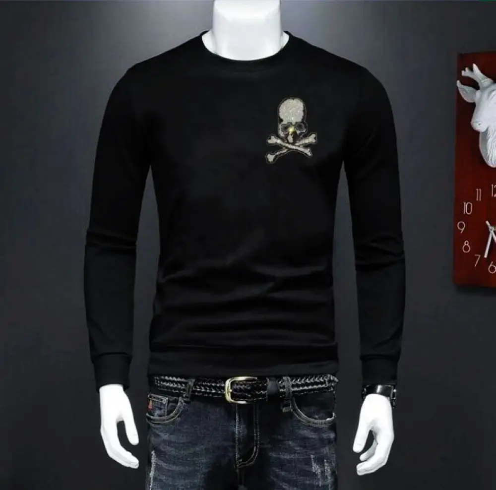 

new fashion sweater autumn round neck top casual lettering Men's hot diamond youth large slim UU22