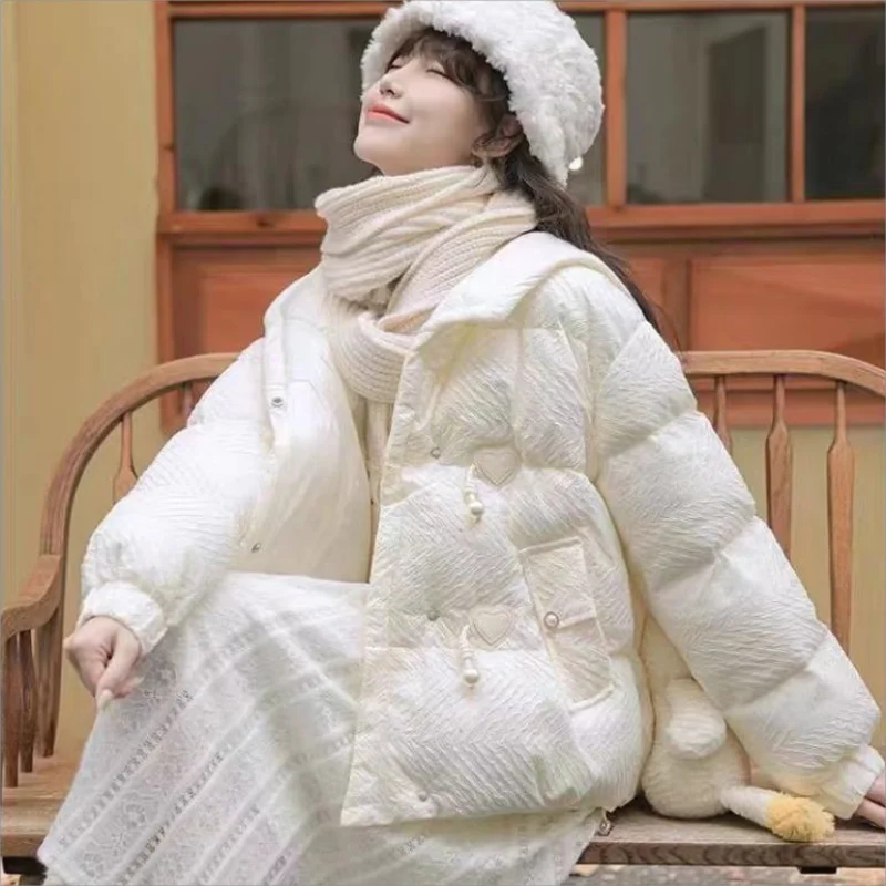 

Women's thicken Coat Beige Turn-down Collar Cotton-padded Elegant Short Jackets 2024 Winter New Fashion