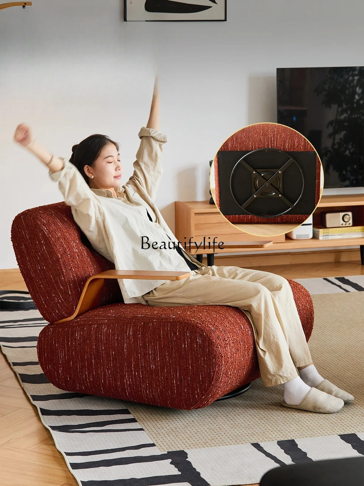 

Medieval single sofa chair cherry wood living room bedroom home swivel chair designer leisure chair