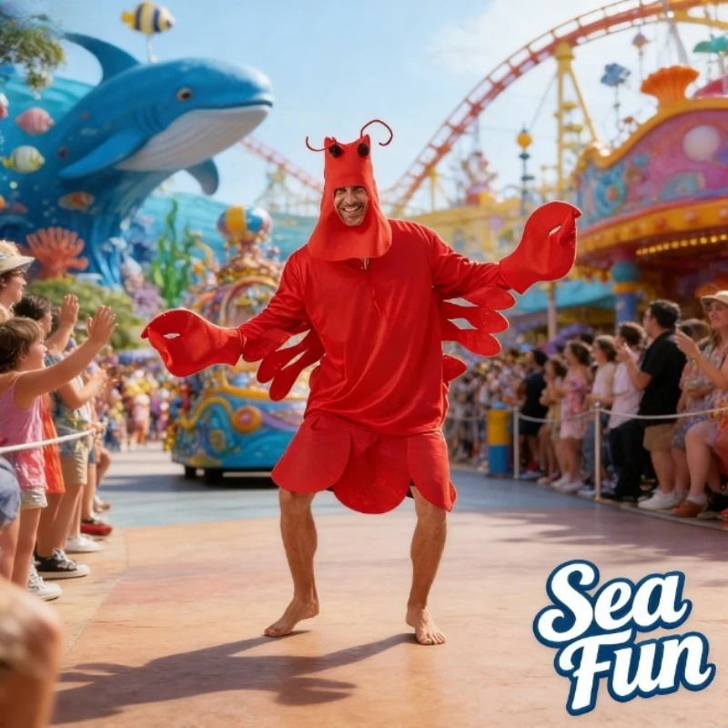 

Funny Red Lobster Costume for Adult Men Women Universal Sea Animal Cosplay Outfit Halloween Party Novelty Dress