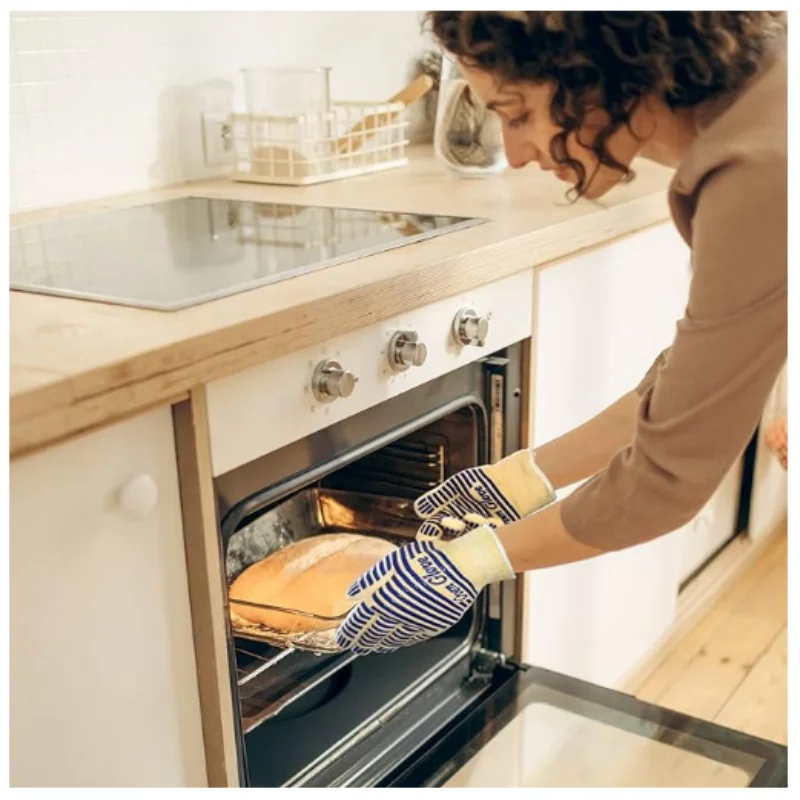 Oven Gloves Heat Resistant 540 Degrees Grilling Gloves Hot Surface Handler Non-Slip Silicone Oven Mitts with Fingers