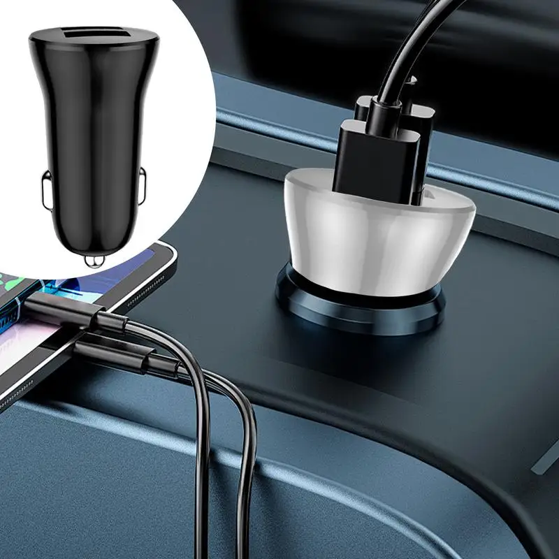 5V 2.4A Car Dual Port Mini USB Charger Ultra Fast Charging Cigarette Lighter Socket 12V Aluminum Cell Phone Charging Adapter