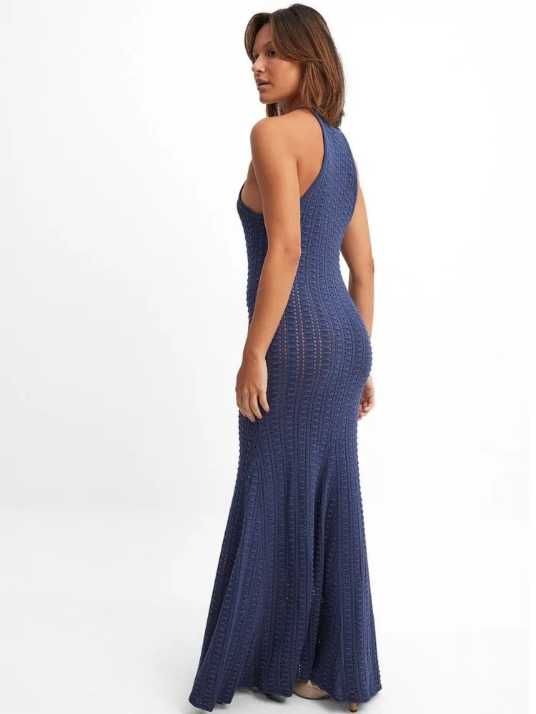 Abito lungo da spiaggia aderente con cinturino per spaghetti ritagliato in maglia sexy Abito estivo da donna per feste da club per le vacanze Abiti copricostume