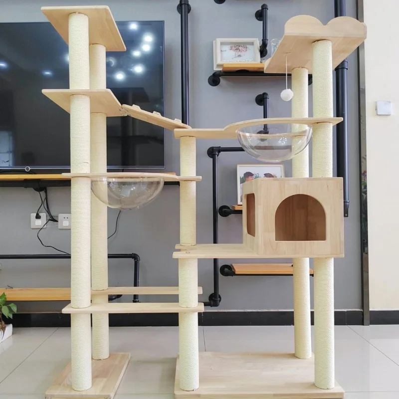 Solid Wood Large Cat Climbing Frame All-in-one Cat Nest Space Capsule Deluxe Cat Scratching Post Multifunctional Tree House