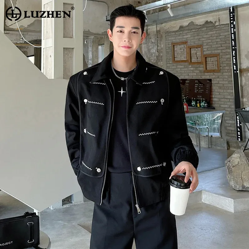 

LUZHEN Jacket Men Street Trendy Fake Two Piece Detachable Design Stylish Coat Korean High Quality Clothing Tops 2024 LZ6105