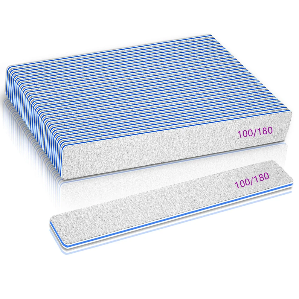 10/50Pcs 100/180 Grit Double Sided Washable Nail File Grey Sandpaper Nails Buffer Files Manicure Supplies Nail Accessories Tools