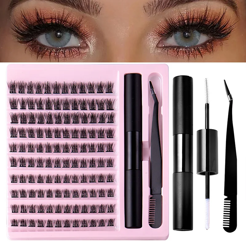 DLY-Lash Kit de Extensão com Lash Cluster impermeável, Forte Hold, Bond Seal, Pinça, Novo, 2024