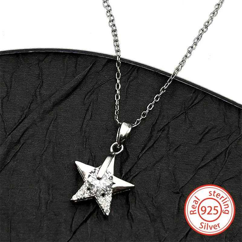 

Y2K Pentagram Star Hiphop Chain Women Lady 925 Sterling Silver Crystal Party Trendy Clavicle Choker Jewelry collier femme