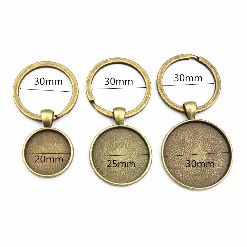 5pcs Keychain With Pendant Bezel Blank Fit 20 25 30mm Cameo Glass Cabochon Base Setting DIY Keychain Key Ring Supplies