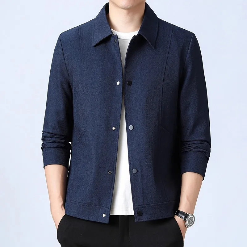 

Casual Faionable Men's Jaet Spring Autumn Flip Collar Polyester Fiber Long Sve Regular Length Loose Fit Youth Outerwear