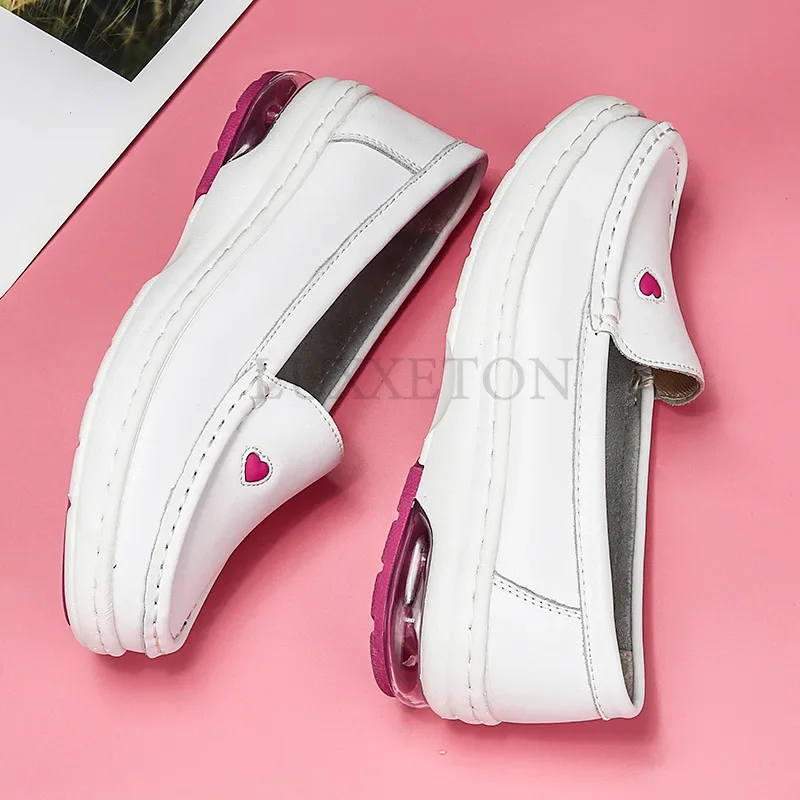 Genuine Leather Air Cushion Nurse Shoes Women Spring and Summer New Soft Bottom Breathable Flat Bottom White Medical Shoes