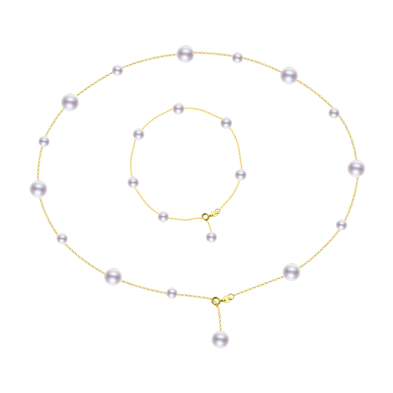 

XF800 Pearl Jewelry Set Real 18K Gold Natural Freshwater Necklace Bracelet Fine AU750 7-8MM Women's Wedding Gift T414