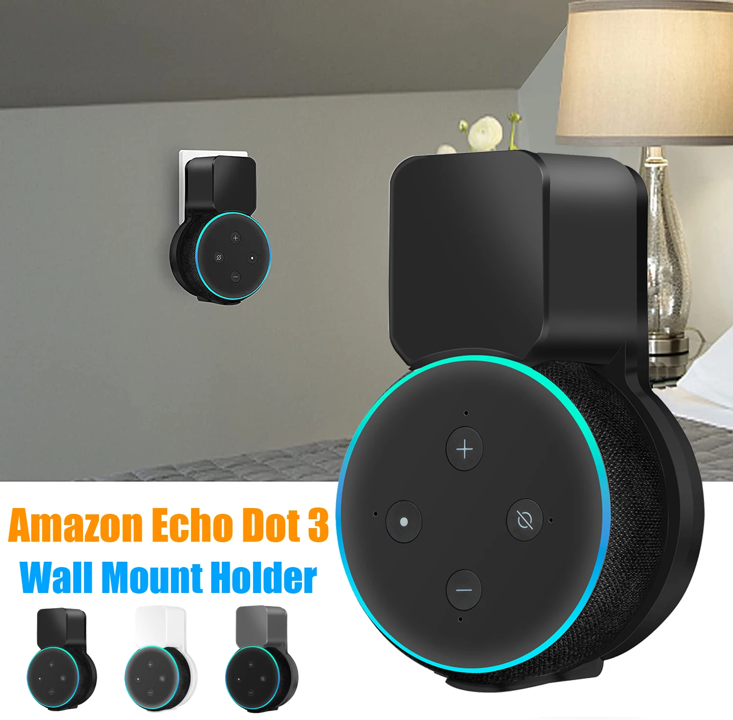 Soporte de pared para Echo Dot, colgador de altavoz, accesorios que ahorran espacio, gestión de cables integrada para altavoz Echo Dot 3, enchufe estadounidense, europeo y británico