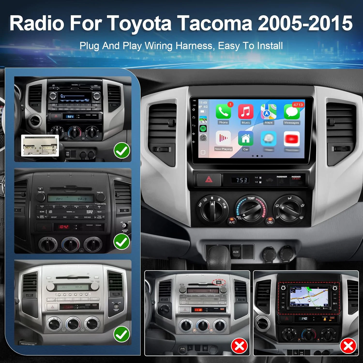 Android Car Stereo for Toyota Tacoma 2005-2015 | with Wireless CarPlay Android Auto Mirror Link, 9inch IPS Screen Radio with Blu