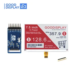 GooDisplay Tela E-Paper de 7,5'' SPI, Tela Eletrônica Colorida com EPD HAT, GDEY075Z08 com placa adaptadora