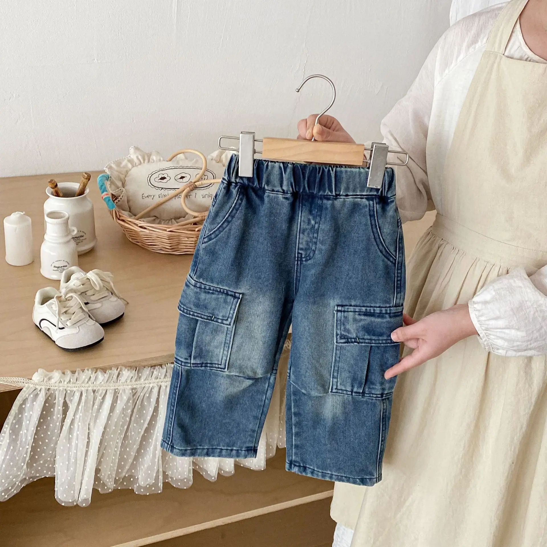 

2026 Spring Korean Style Children Clothing 2-6Y Jeans for Boys Loose Wide-Leg Pants For Kids