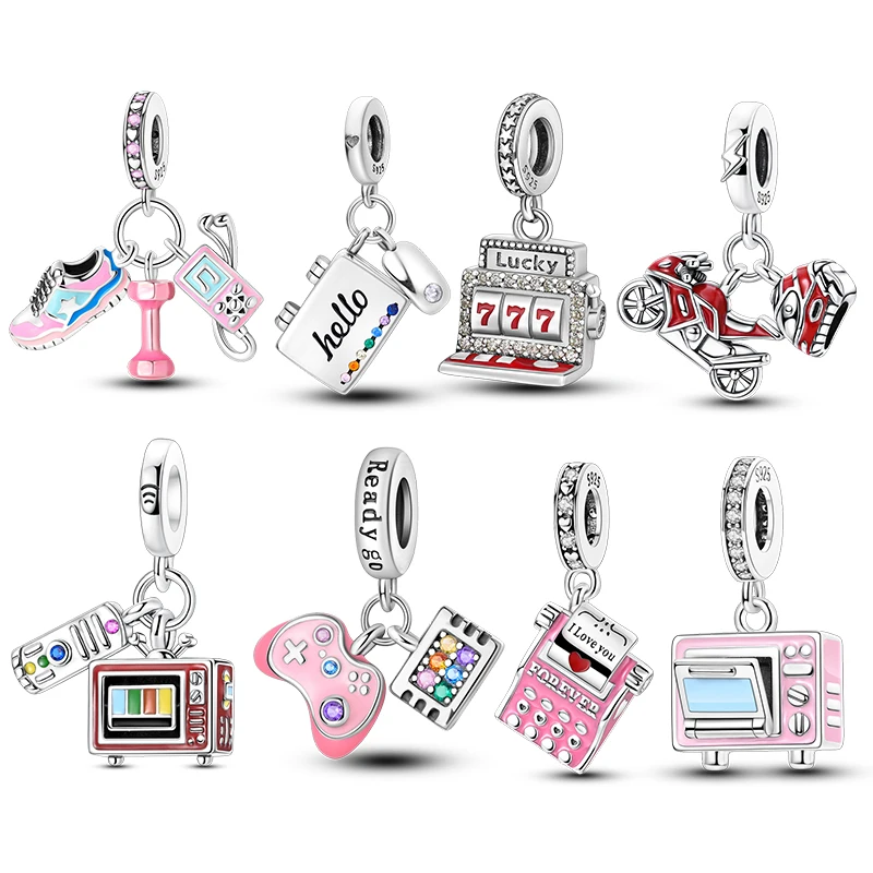 Electronic Theme Series Headphones 925 Silver Charms Fine Beads Fits Original Women 3mm Bracelet DIY Fine Jewelry Gifts Hot Sale