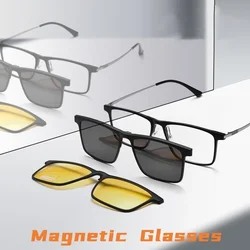 Custom Men Polarized UV400 Magnetic Sunglasses High Qulity Square Titanium Glasses Frame Optical Prescription Eyeglasses