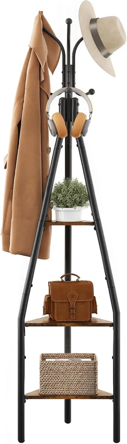 

3-Tier Freestanding Coat Rack with Hooks and Shelf, Modern Industrial Storage for Clothes, Hats, Bags