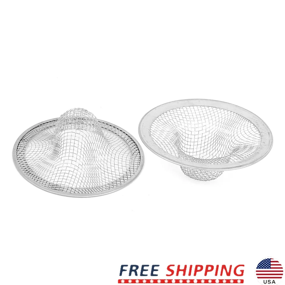 

2 шт., сливной фильтр для кухонной раковины, сетчатый фильтр для раковины, простая установка, металлический серебристый тон, предотвращает засорение, прочный аксессуар для дома