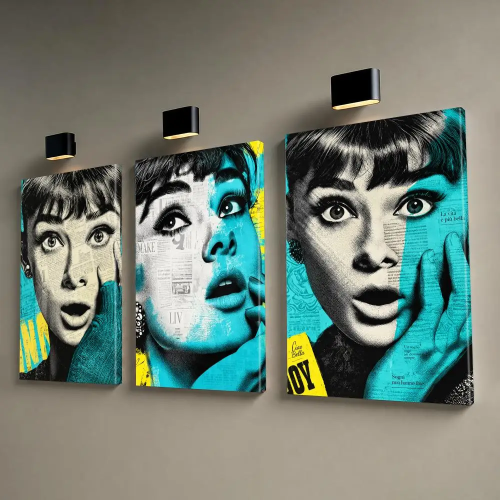A-audrey Hepburn Portrait Framed Wall Painting Framed Canvas Wall Art Print Modern Home Decor for Living Room