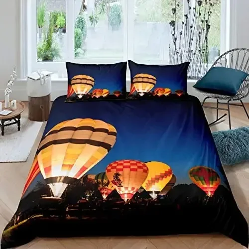 

Hot Air Balloon Comforter Cover Set Vintage Bedspread Cover for Kids Landscape Quilt Cover Microfiber Polyester Bedding Set 3pcs