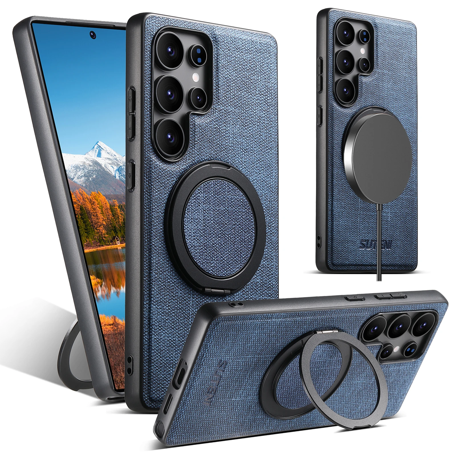 Magnet Wireless Charging Phone Case Faux Leather 360° Rotating Stand Ring Buckle Frosted Feel For Samsung Galaxy S26Ultra S25