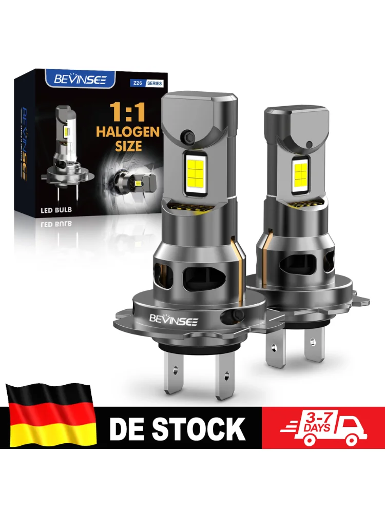 BEVINSEE H7 LED Ultra Leistungsstark 70W 12000LM CANBUS Fehlerfrei Echte 1:1 Halogen-Größe 6000K Weiß Kabellose Turbo LED Auto-Scheinwerfer 12V