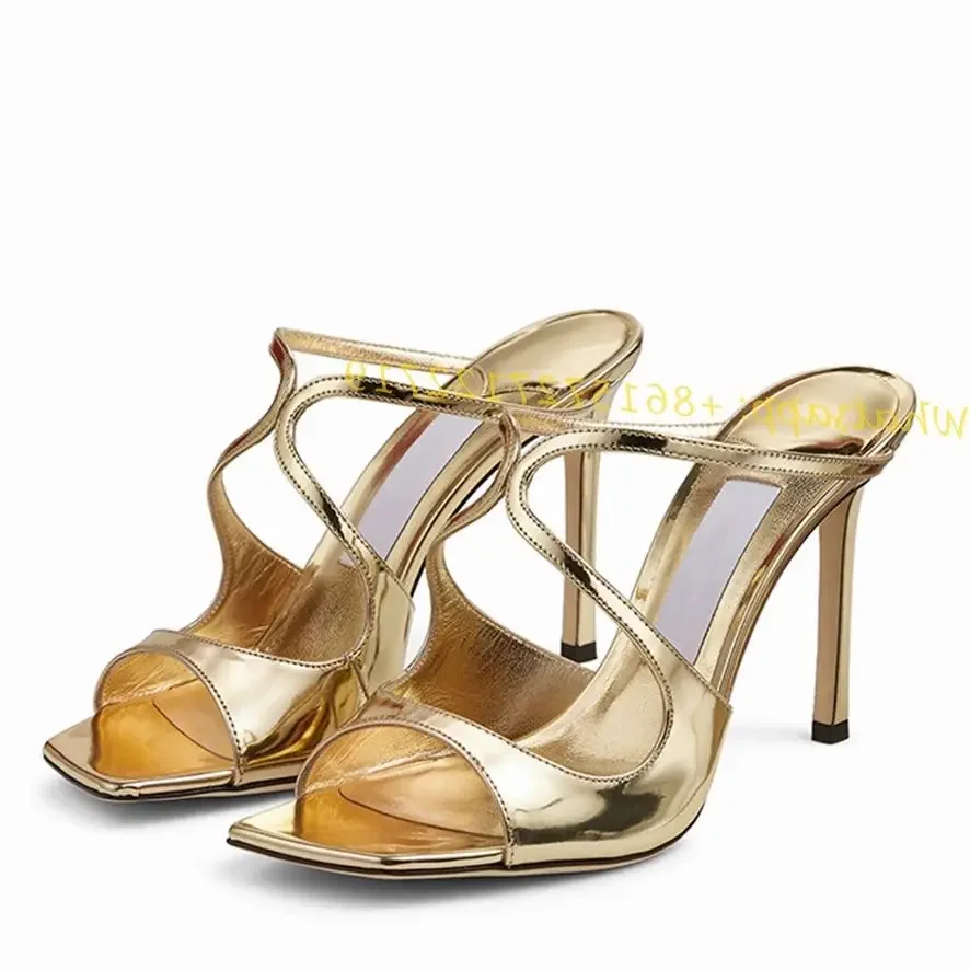 

Luxury Women's Satin Slippers Summer Cross-Strap Shoes Sexy High Heels Square Toe Slippers Red Party Casual New Arrival Shoes