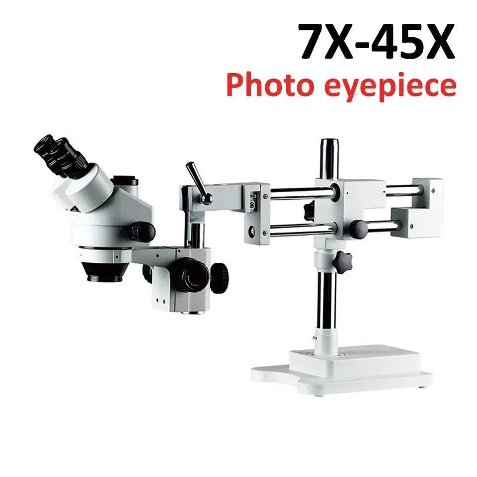 7-45X Microscope Biological Observation Experiment Cofocal Zoom Optical Microscope Set Lens Arm Trinocular Stereo Microscope
