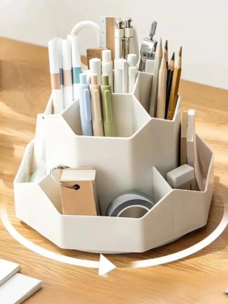 Porte-stylos rotatif à 360 degrés de grande capacité, rangement de papeterie de bureau pour étudiants, organisateur d'accessoires de bureau multifonctionnel