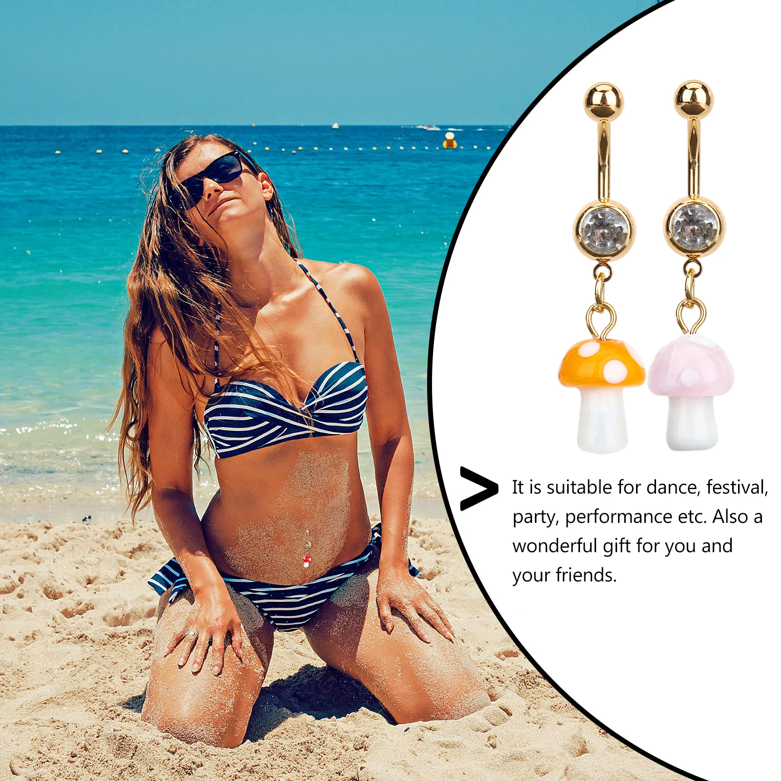 

3pcs Colorful Mushroom Belly Button Rings Body Piercing Jewelry Navel Rings Shiny Curved Design Gift For Valentine Christmas