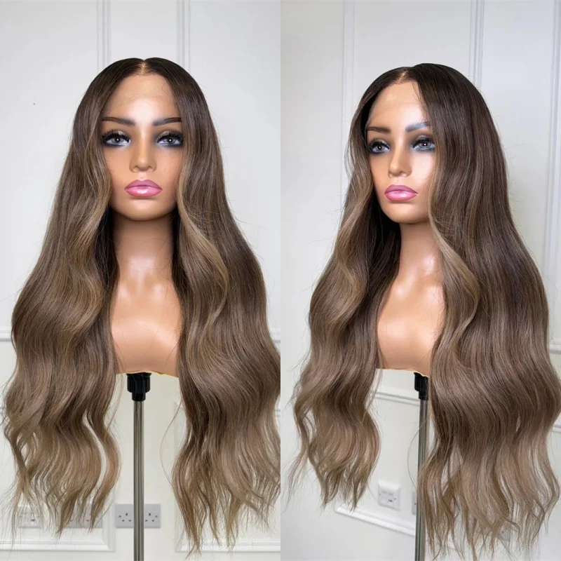 

Модный парик омбре: темно-коричневый с блонд-оттенками, балаяж. Высококачественный синтетический парик с HD-кружевной передней частью для вечеринок, повседневной носки и косплея.