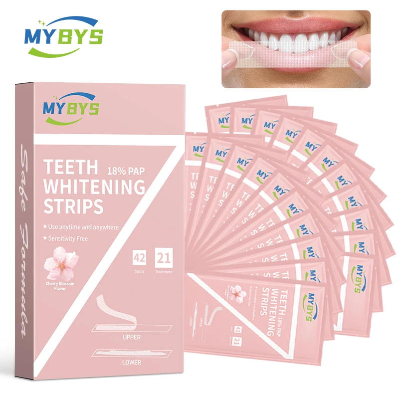 MYBYS-tiras de blanqueamiento Dental, 42 piezas, Kit de blanqueamiento Dental, blanqueamiento de manchas dentales, 18% Pap, odontología, uso doméstico, higiene bucal