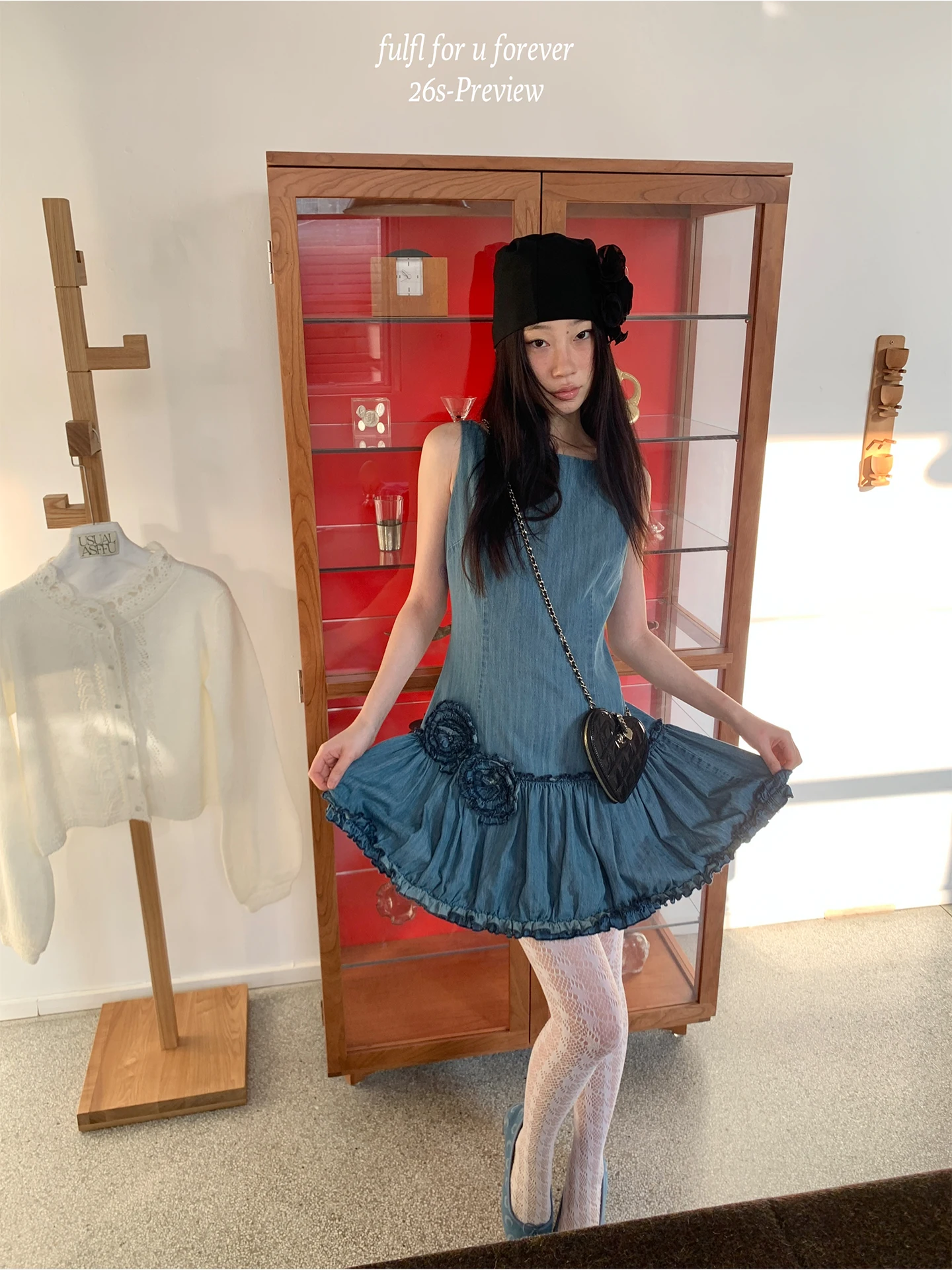 

Spring New Sle Women's Slim Fit ort Denim Skirt Svel Fitail Pleated Floral 3D Bloom FFU Skirt Casual Cotton Polye...